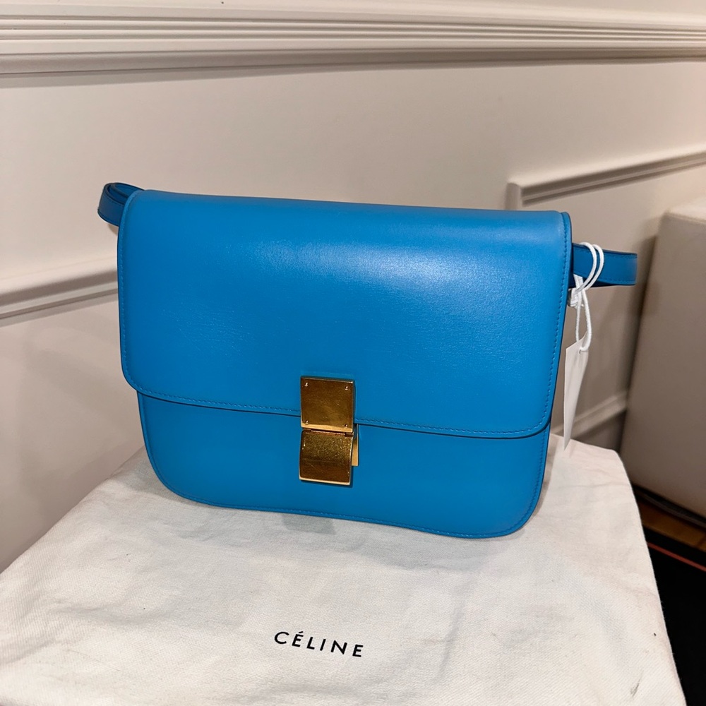 Celine Vibrant Blue Crossbody Bag with Gold Accent